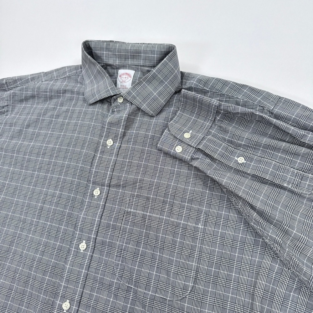 Brooks Brothers Mens Shirt 17.5 4/5 Grey Glen Plaid 346 Regular Fit Professional